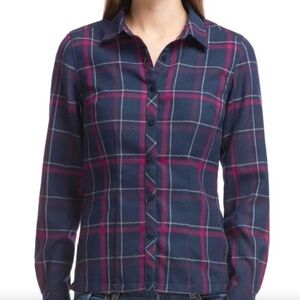 Icebreaker Navy & Pink Plaid Wool Shirt